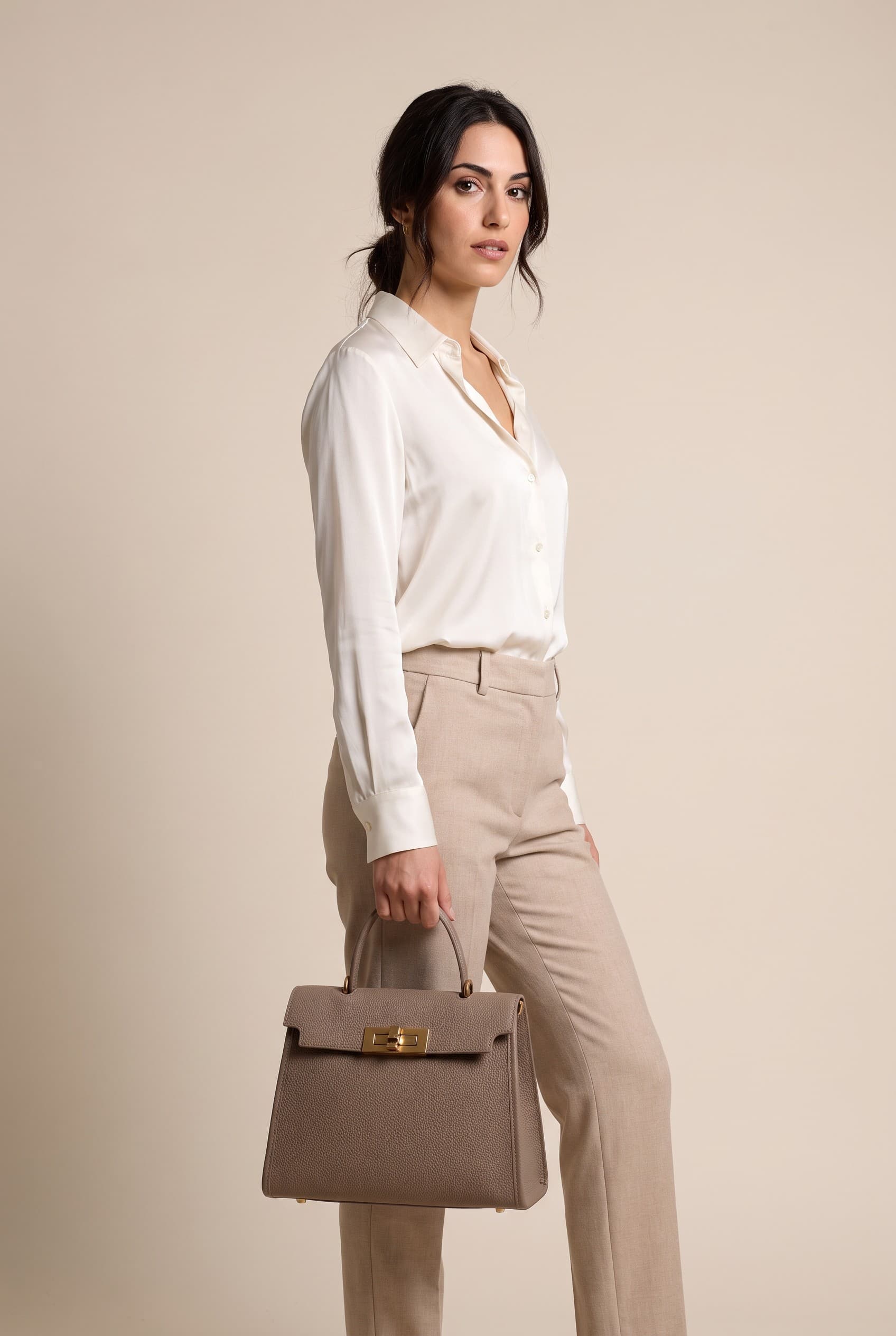 Chiara Ferretti — borsa a mano Solara Pro in pelle light taupe