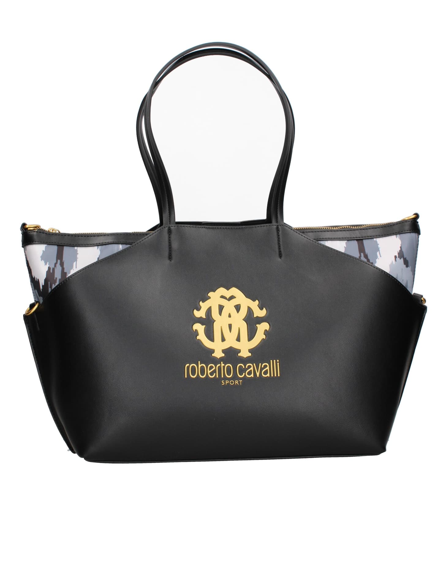 Roberto Cavalli Sport — borsa a spalla nera con logo dorato