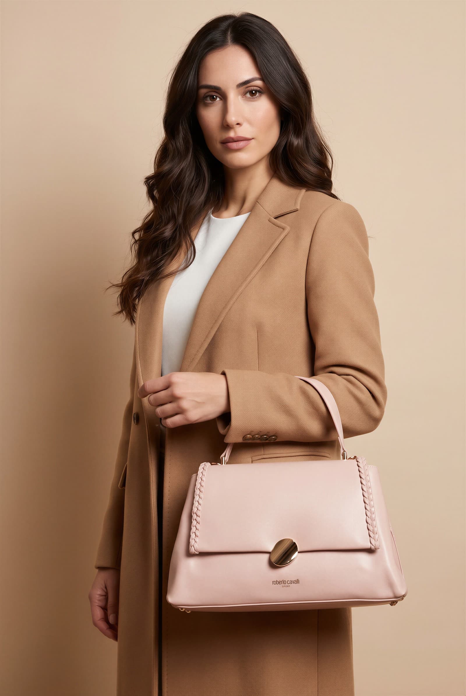 Roberto Cavalli Sport — borsa a mano rosa antico con patta
