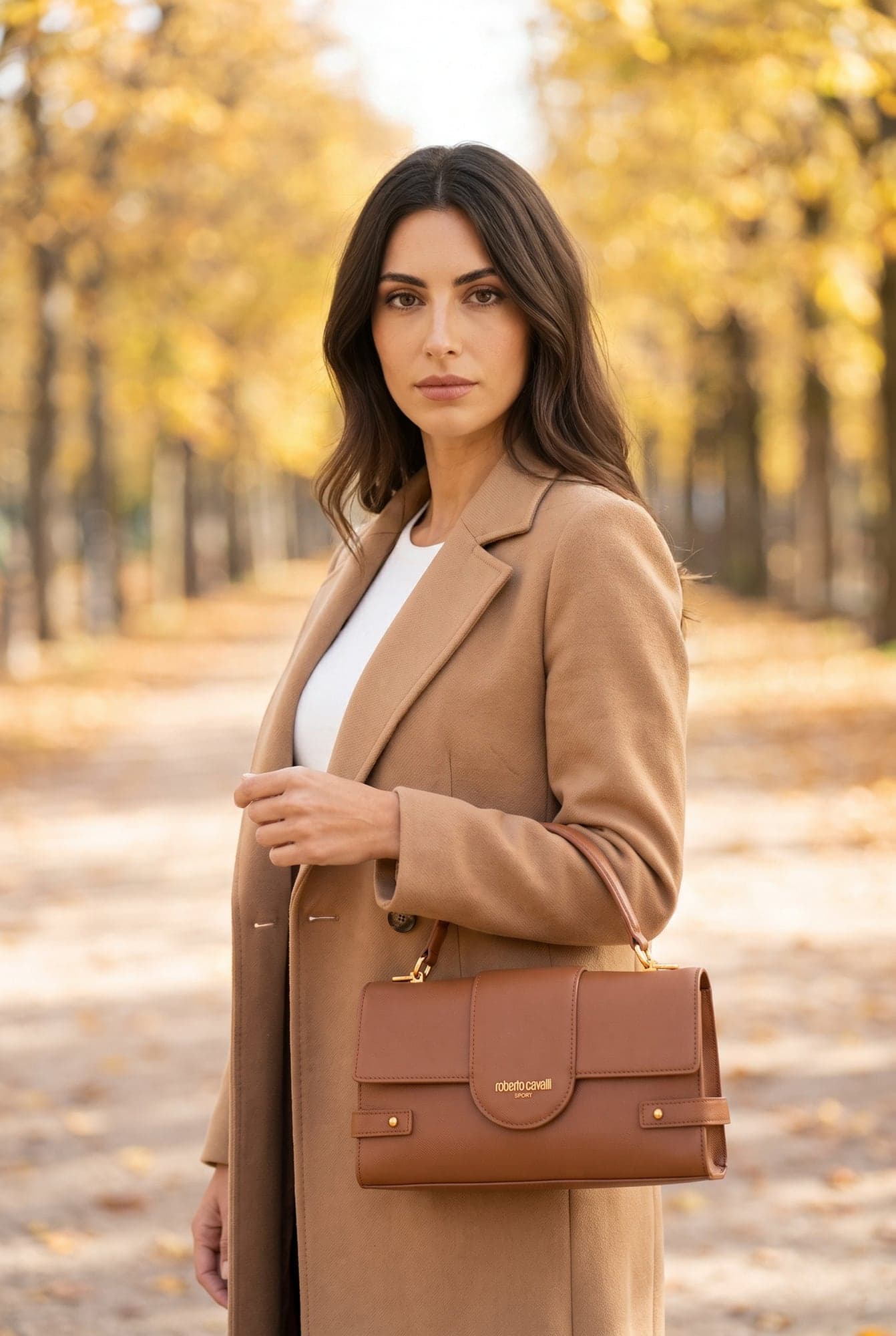 Roberto Cavalli Sport — borsa a mano cuoio con patta