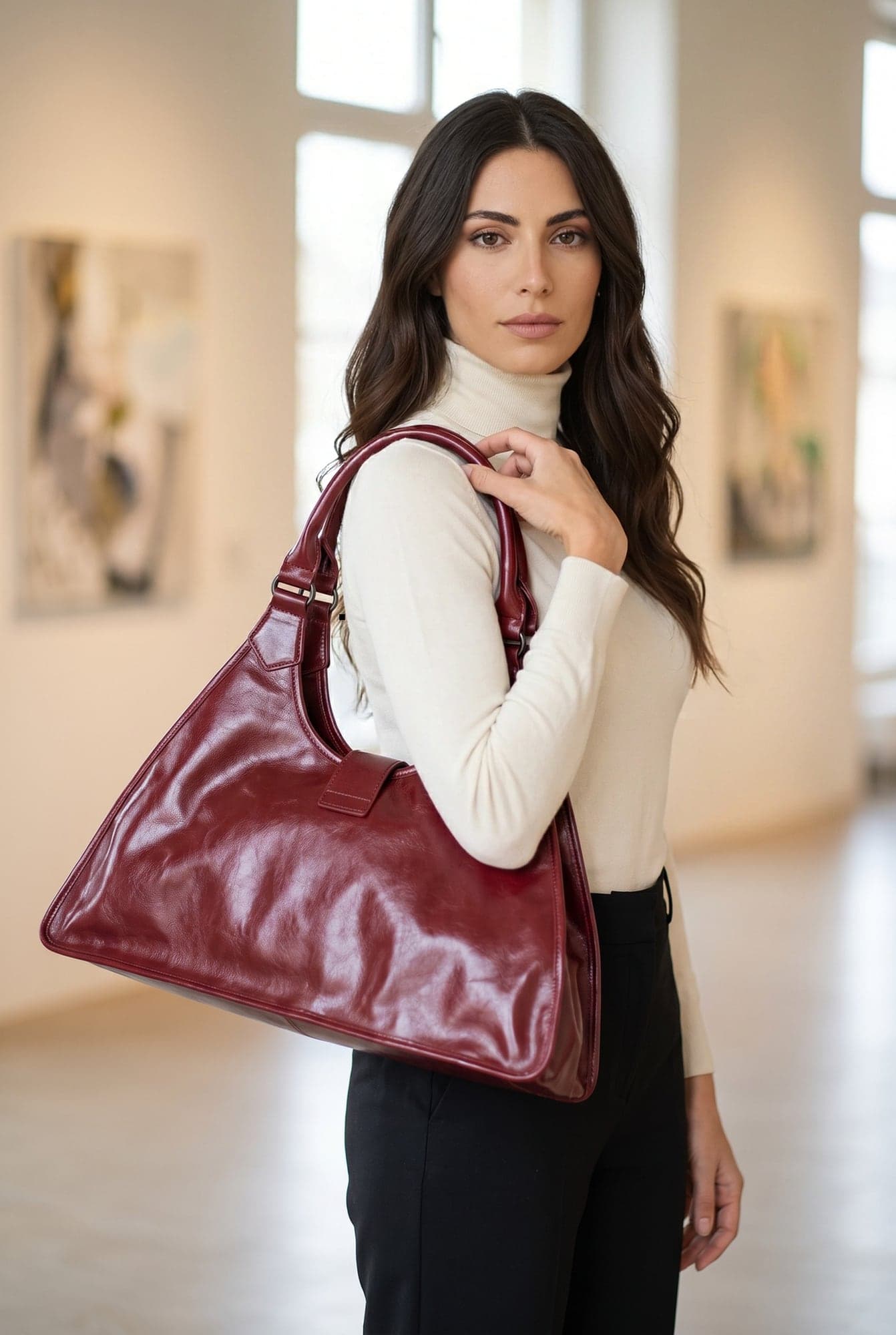 Roberto Cavalli Sport — borsa a spalla rosso rubino lucida