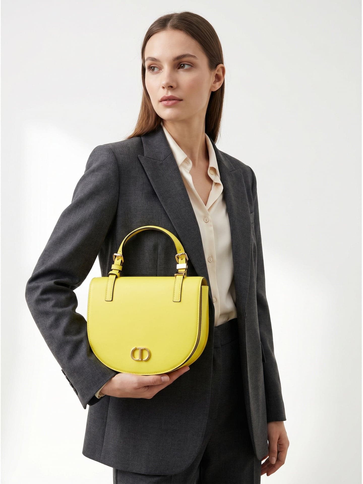 Twinset — borsa a mano gialla a mezzaluna con logo Oval T