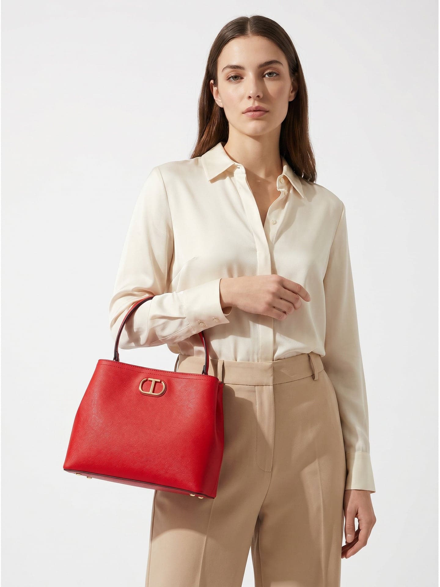 Twinset — borsa a mano rossa con logo Oval T