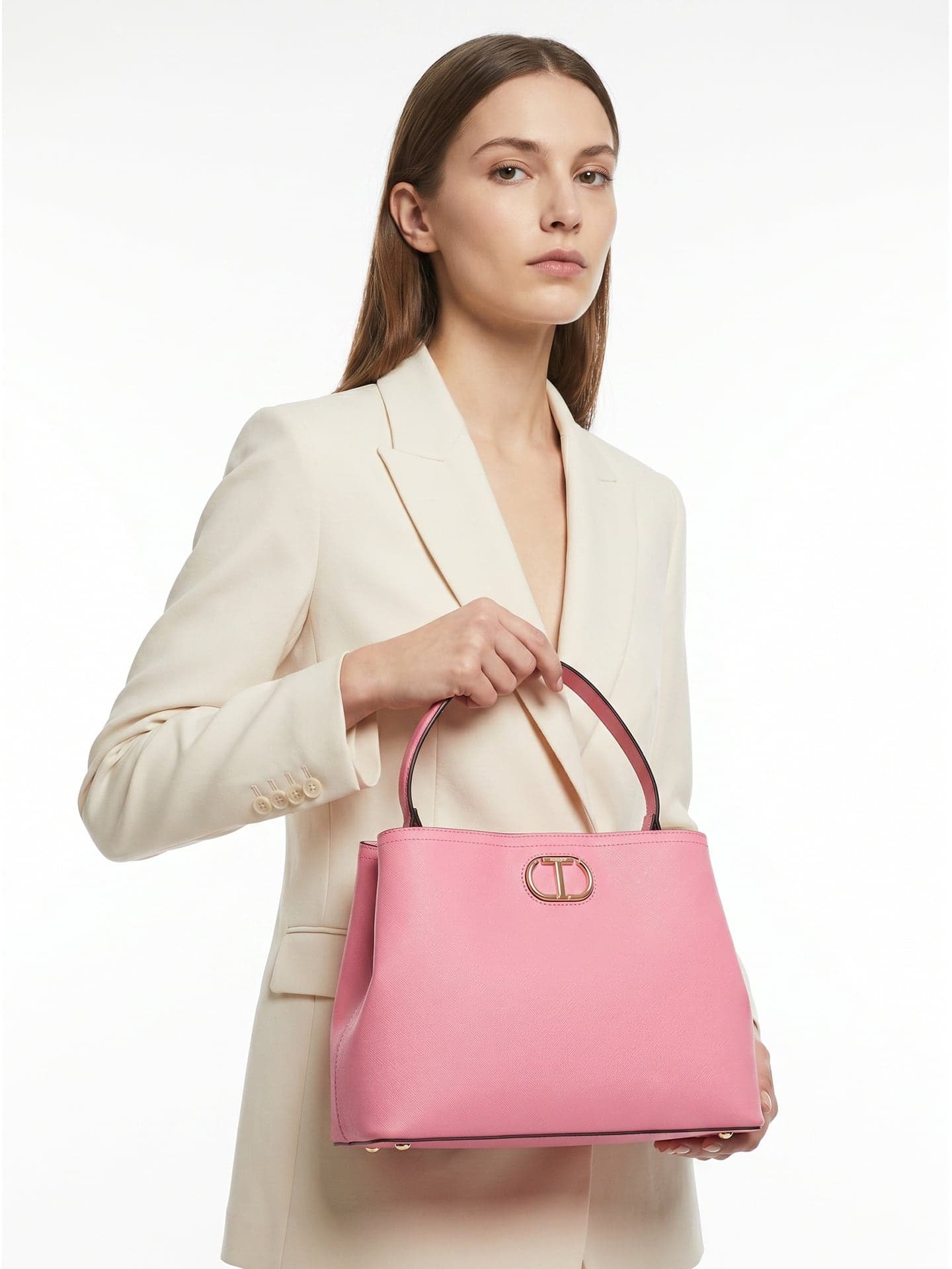 Twinset — borsa a mano rosa con logo Oval T