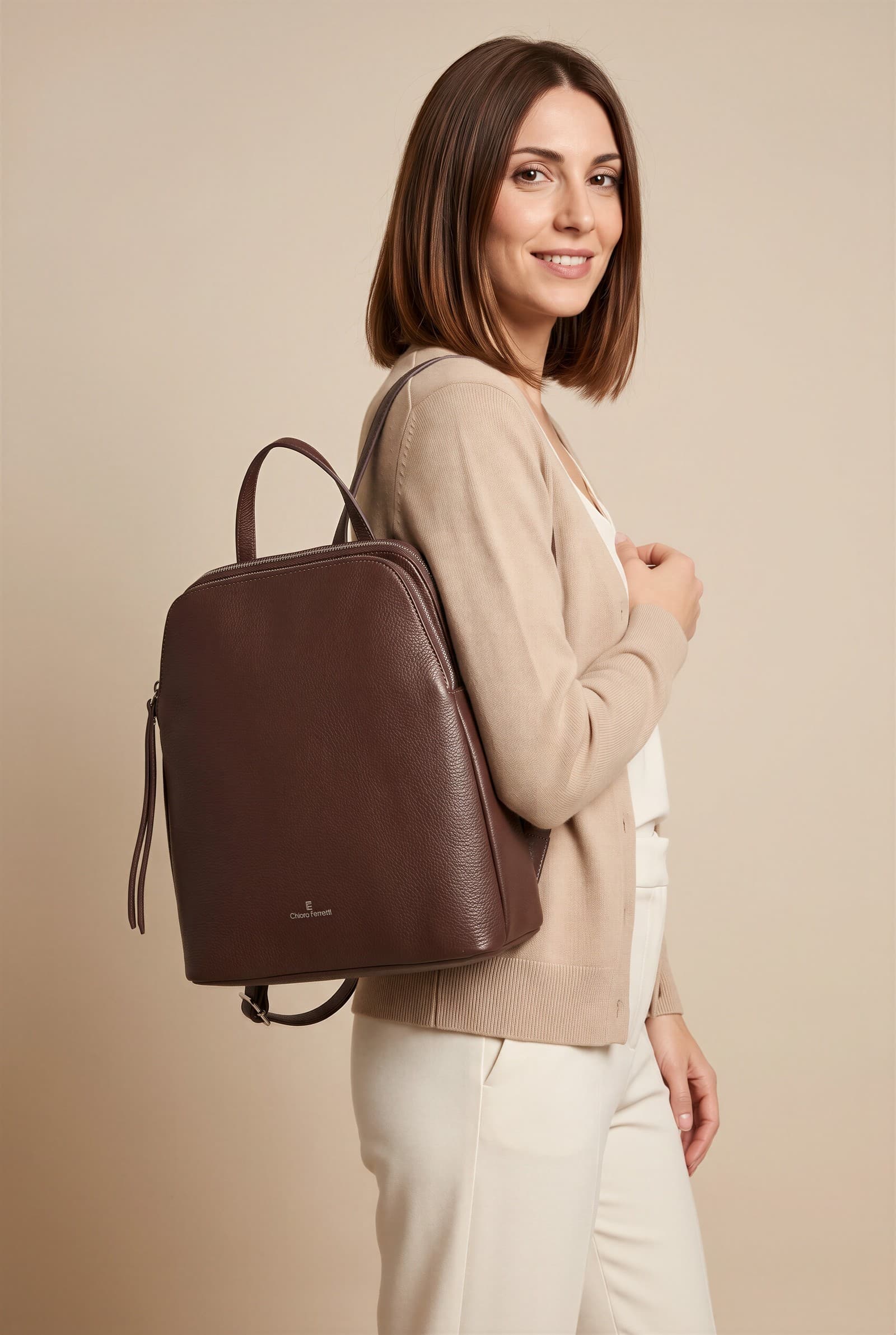 Chiara Ferretti — zaino in pelle moka