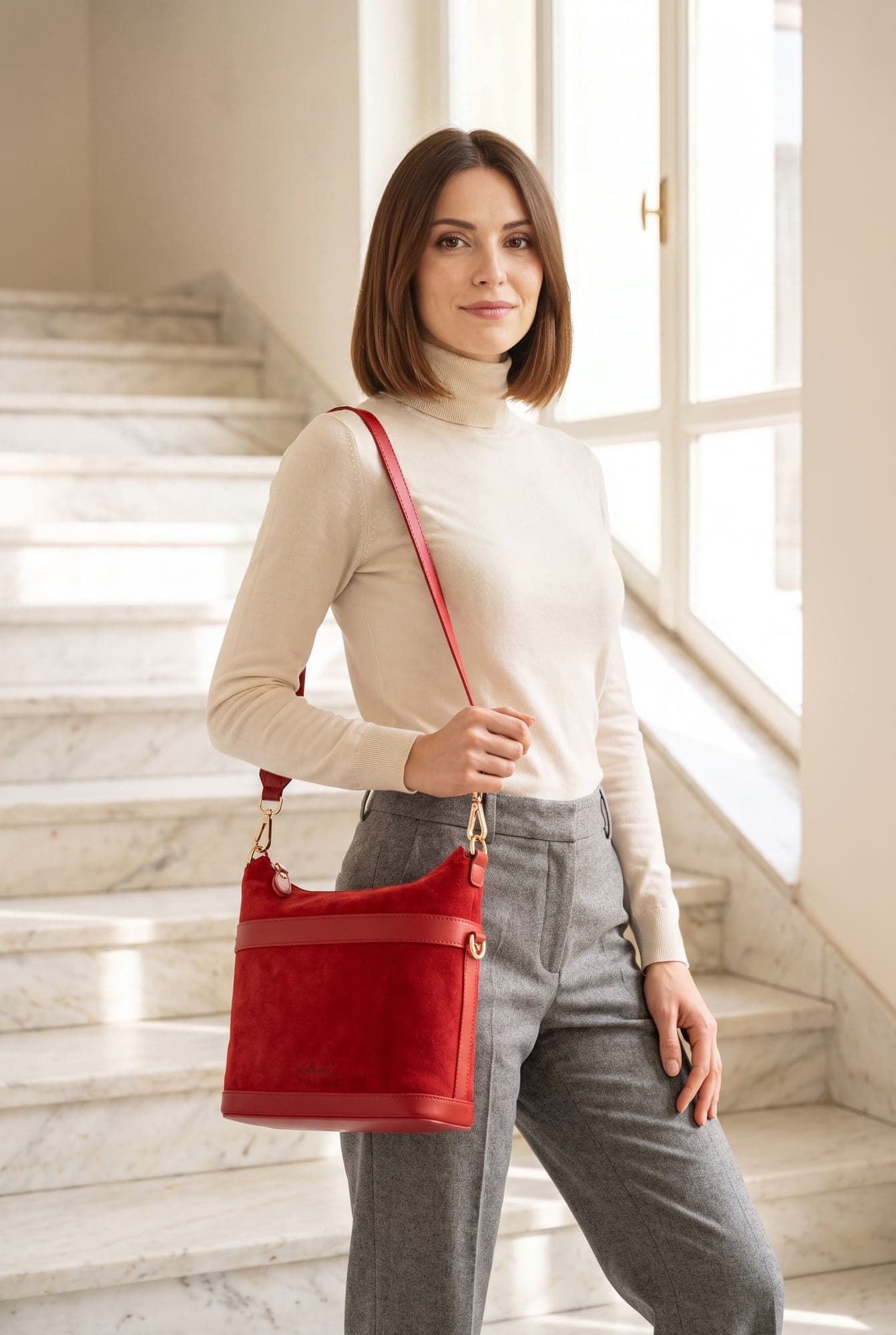 Chiara Ferretti — borsa a spalla rossa in camoscio e pelle